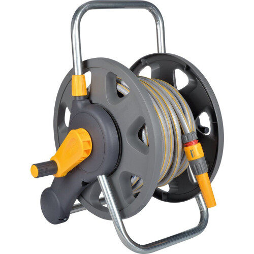 Hozelock Slanghaspel 2 in 1 - 25 m slang - Wandbeugel en waterstop - Grijs Tweedehands