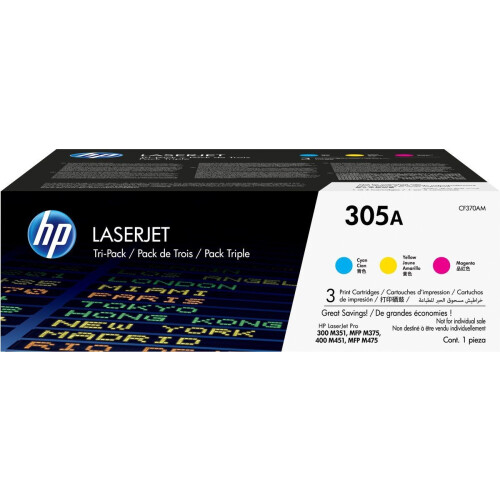 HP 305A - Originele LaserJet Tonercartridge - 3-pack Cyaan/Magenta/Geel (3-pack) Tweedehands