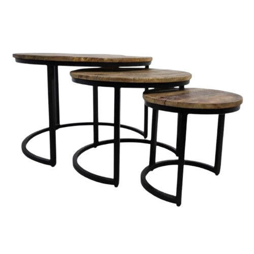 Hsm Collection District - 3-delige salontafelset - Mangohout bruin/zwart -Ø35 Ø51 Ø67 cm