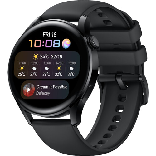 Huawei Watch 3 46 mm zwart op siliconen bandje zwart [wifi + 4G, Active Edition]