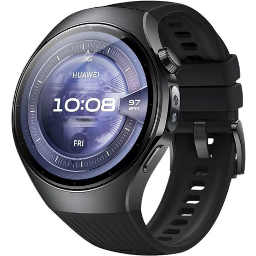 Huawei Watch 5 46 mm roestvrijstalen kast zwart met de fluorelastomeer band zwart - wifi + 4G