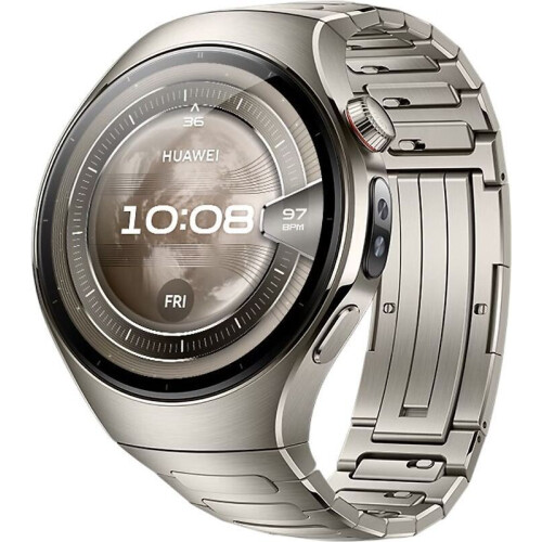 Huawei Watch 5 46 mm titanium kast zilver met de composiet band bruin - wifi + 4G Tweedehands