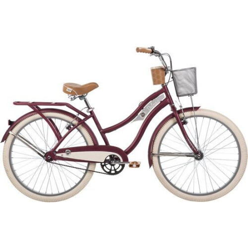 Huffy Deluxe Cruiser fiets - 26 inch - Stalen frame met mand en bekerhouder - Donkerrood