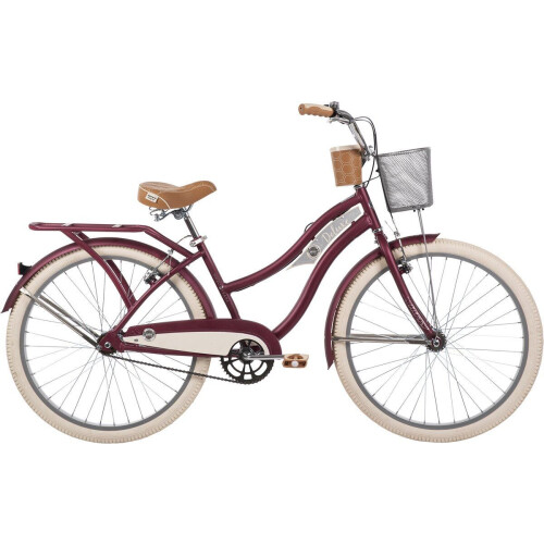 Huffy Deluxe Cruiser fiets - 26 inch - Stalen frame met mand en bekerhouder - Donkerrood