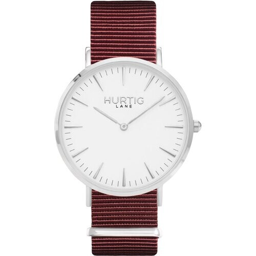 Hurtig Lane dames vegan Horloge Montezuma Nylon Nato Zilver Wit &Bordeauxrood Dames Tweedehands