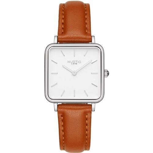 Hurtig Lane dames vegan Horloge Neliö Square Zilver Wit & Bruin Tweedehands