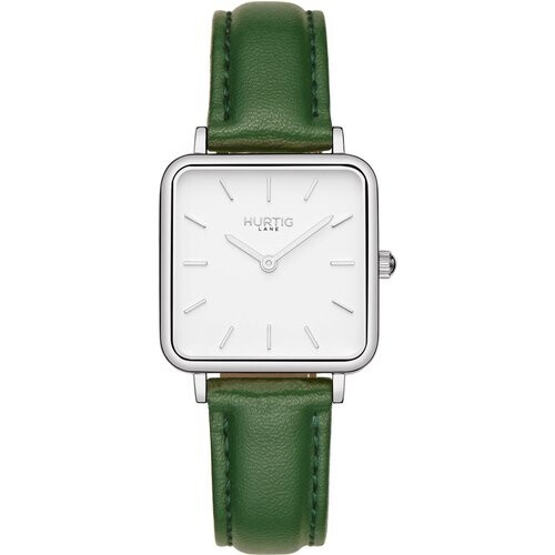 Hurtig Lane dames vegan Horloge Neliö Square Zilver Wit & Donkergroen Tweedehands