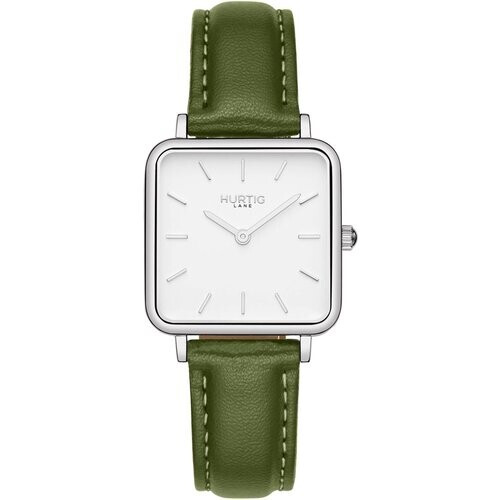 Hurtig Lane dames vegan Horloge Neliö Vierkant Cactusleer Zilver, Wit En Groen