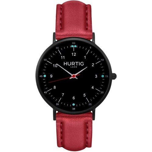 Hurtig Lane dames vegan Moderna Horloge All Black & Kersenrood Tweedehands