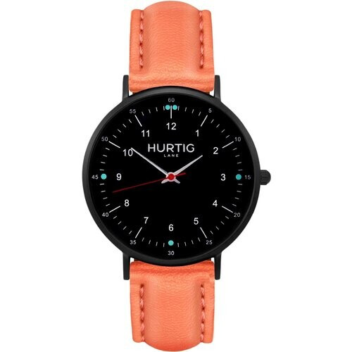 Hurtig Lane dames vegan Moderna Horloge All Black & Koraal