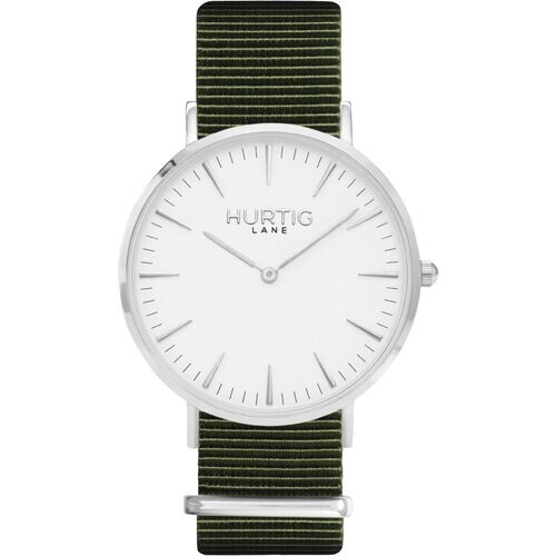 Hurtig Lane mannen vegan Horloge Montezuma Nylon Nato Zilver Wit & Olijfgroen Tweedehands
