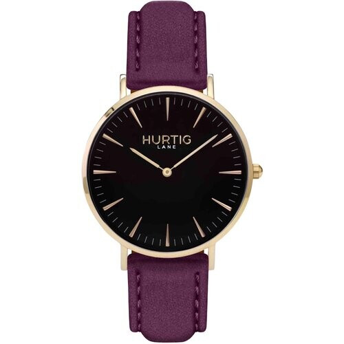 Hurtig Lane mannen vegan Hymnal Horloge Vegan Suede Goud, Zwart & Bes