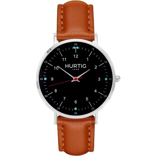 Hurtig Lane mannen vegan Moderno Vegan Leren Horloge Zilver, Zwart & Cognac Tweedehands