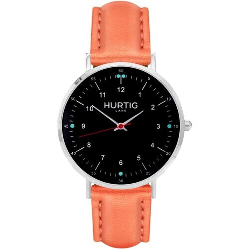 Hurtig Lane mannen vegan Moderno Vegan Leren Horloge Zilver, Zwart & Koraal Tweedehands