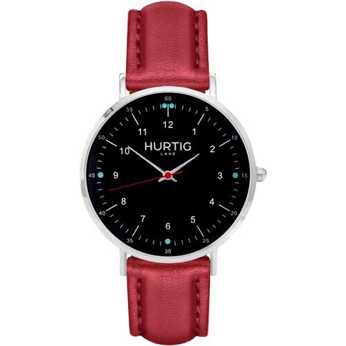 Hurtig Lane mannen vegan Moderno Vegan Leren Horloge Zilver, Zwart & Rood Tweedehands