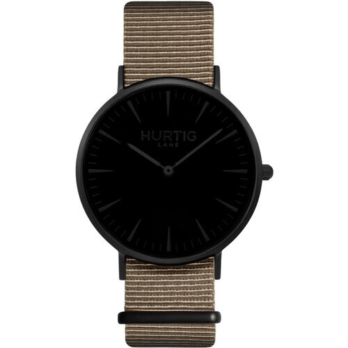 Hurtig Lane mannen vegan Montezuma Nato Horloge All Black & Zand Tweedehands