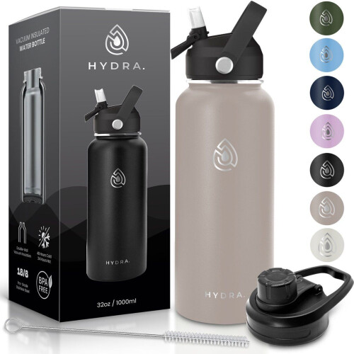 Hydra Essentials® RVS Drinkfles 1 Liter - Thermosfles met Rietje en Draaidop - Dubbelwandig BPA-vrij & Lekvrij - 24u Koud / 24u Warm - Inclusief S Tweedehands