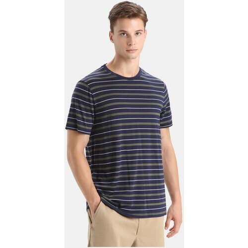 icebreaker Wave Stripe T-shirt Donkergroen/Donkerblauw Tweedehands