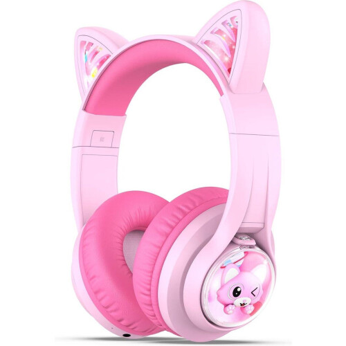iClever BTH19 - draadloze kinderkoptelefoon - kattenoortjes met RGB LED - roze