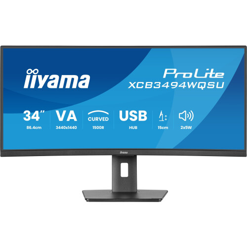 Iiyama ProLite XCB3494WQSU-B1 - 34-inch Curved Monitor - UWQHD 3440x1440 120Hz - Zwart Tweedehands