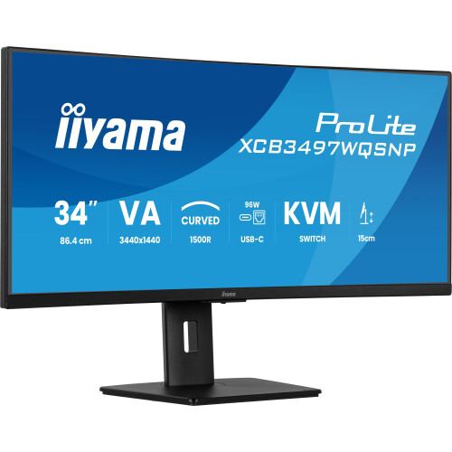 Iiyama ProLite XCB3497WQSNP-B1 - 34''UWQHD Curved VA - USB-C Dock KVM Switch - Zwart