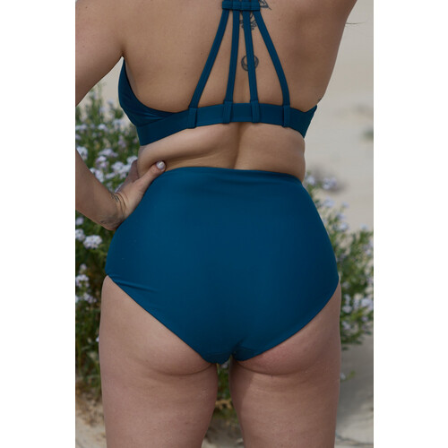 Inaska dames vegan Bikinibroekje Pure High Waist Reversible Donkerblauw Petrol Tweedehands