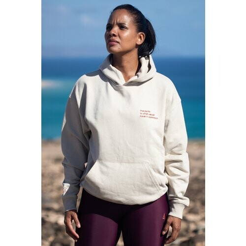 Inaska dames vegan Hoodie Statement Earth Stick Beige & Berry Paars Tweedehands