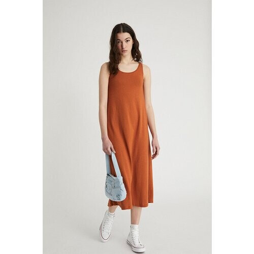 Infinitdenim dames vegan Jurk Lang Gebreid Circulair Terracotta Tweedehands