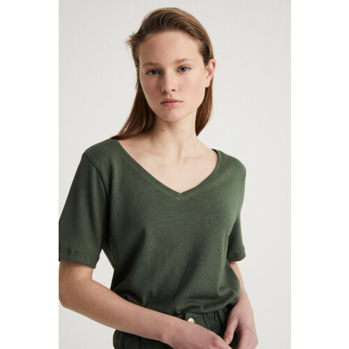 Infinitdenim dames vegan V-Hals T-Shirt Groen Tweedehands