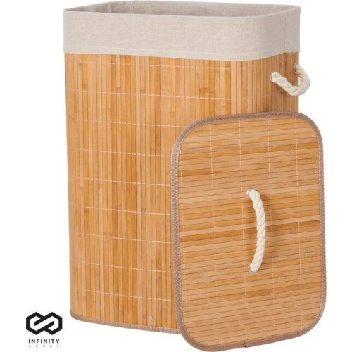 Infinity Goods Bamboe Wasmand met Deksel - Wassorteerder - Wasbare katoenen waszak - Handvatten - 72