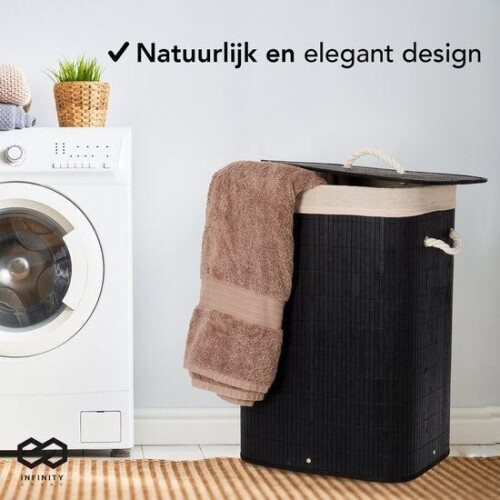 Infinity Goods Bamboe Wasmand - Wassorteerder - Deksel - 72 Liter - Zwart Tweedehands