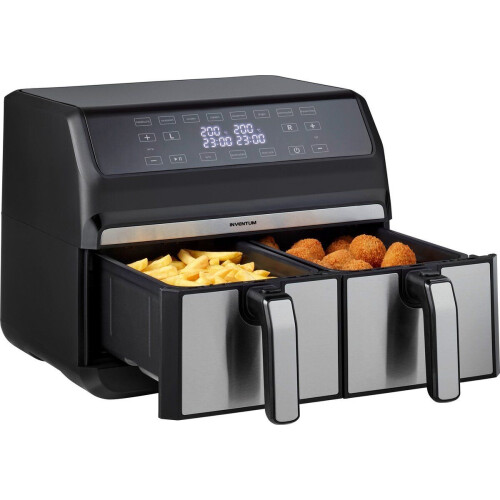 Inventum GF800HLD - Dubbele airfryer - 2 x 4 liter - 8 programma's - Dual cook functie - Zwart/RVS (2 stuks) Tweedehands