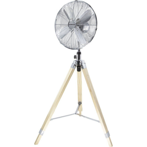 Inventum VST414C - Statiefventilator - 3 snelheden - Ø 46 cm - 85 graden oscillatie - Kantelbaar - Hoogte verstelbaar - Chroom/Hout