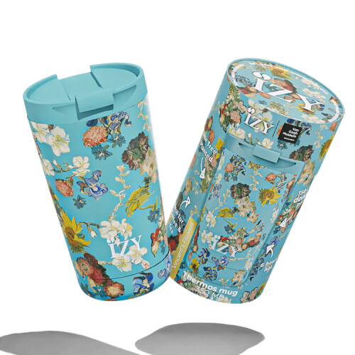 IZY Drinkfles - Bloemen - Thermos mug - Koffiebeker to go - Thermosbeker - RVS 6 uur warm 350ML Tweedehands