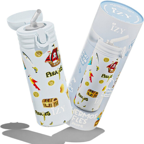 IZY Drinkfles - Kinderbeker - Blauw - Inclusief donatie - Waterfles met Rietje - Thermosbeker - RVS - 6 uur lang warm - 350 ml