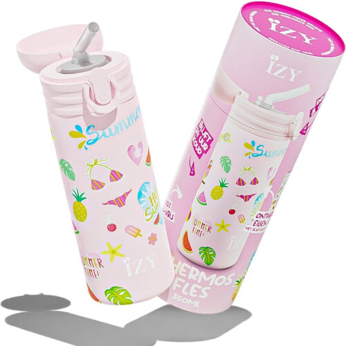 IZY Drinkfles - Kinderbeker - Roze - Inclusief donatie - Waterfles met Rietje - Thermosbeker - RVS - 6 uur lang warm - 350 ml Tweedehands