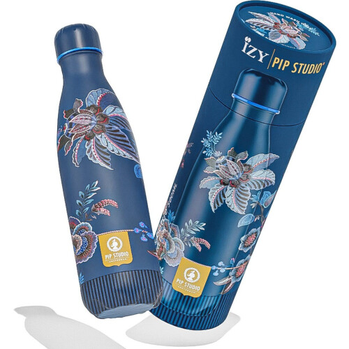IZY Drinkfles - Pip Studio - CeCe Fiore Blauw - Inclusief donatie - Waterfles - Thermosbeker - RVS - 12 uur lang warm - 500 ml
