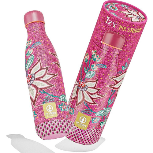 IZY Drinkfles - Pip Studio - Flower Festival Roze - Inclusief donatie - Waterfles - Thermosbeker - RVS - 12 uur lang warm - Kerstcadeau - 500 ml Tweedehands