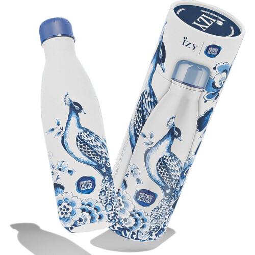 IZY Drinkfles - Prints - Heinen Delfts Blauw - Inclusief donatie - Waterfles - Thermosbeker - RVS - 12 uur lang warm - Kerstcadeau - 500 ml Tweedehands