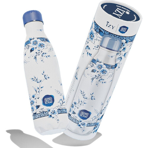 IZY Drinkfles - Prints - Heinen Delfts Blauw - Inclusief donatie - Waterfles - Thermosbeker - RVS - 6 uur lang warm - Kerstcadeau - 500 ml