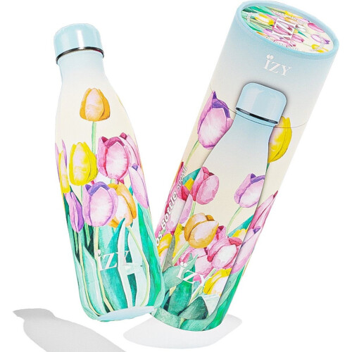 IZY Drinkfles - Prints - Tulpenveld - Inclusief donatie - Waterfles - Thermosbeker - RVS - 12 uur lang warm - 500 ml Tweedehands