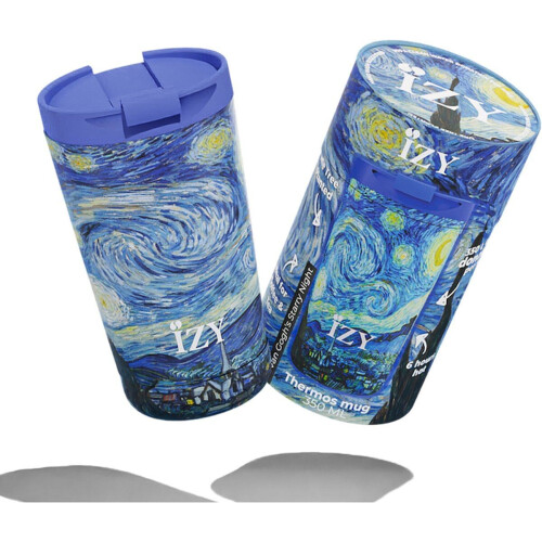 IZY Drinkfles - Van Gogh - Starry Night - Inclusief donatie - Koffiebeker to go - Thermosbeker - RVS - 6 uur lang warm - 350 ml Tweedehands