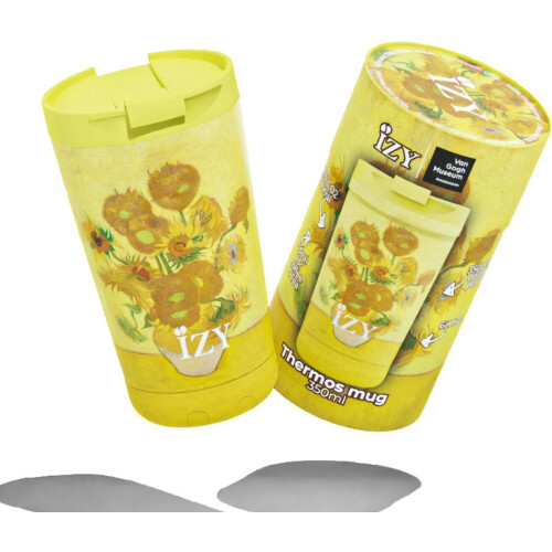 IZY Drinkfles - Van Gogh - Zonnebloemen - Inclusief donatie - Koffiebeker to go - Thermosbeker - RVS - 6 uur lang warm - 350 ml Tweedehands