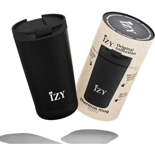 IZY Drinkfles - Zwart - Inclusief donatie - Koffiebeker to go - Thermosbeker - RVS - 6 uur lang warm - 350 ml Tweedehands