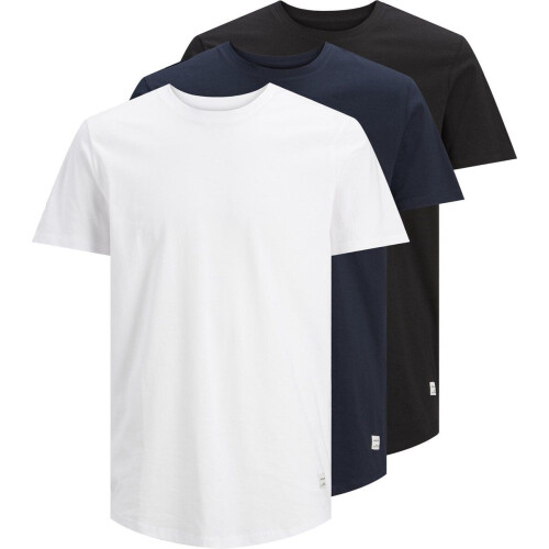 JACK&JONES JJENOA TEE SS CREW NECK - T-shirt 3-pack - 100% organisch katoen - Wit donkerblauw zwart (3-pack) Tweedehands