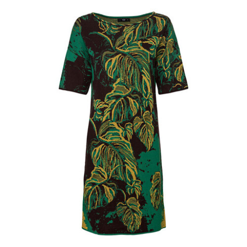 Jacquard-gebreide jurk van bio-katoen met bladerendessin Tweedehands
