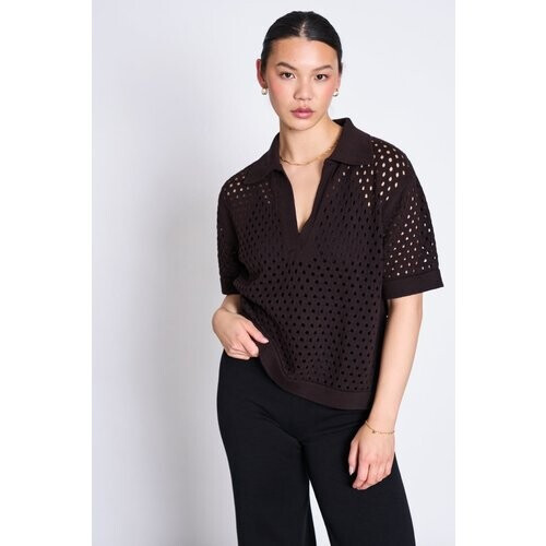 JAN 'N JUNE dames vegan Ajour T-Shirt Gills Espresso Tweedehands