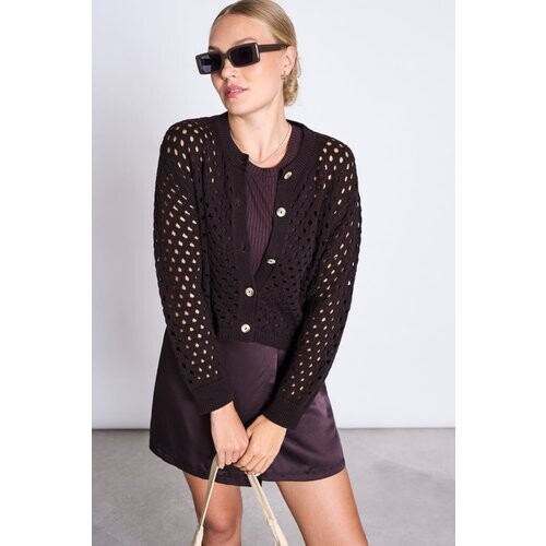 JAN 'N JUNE dames vegan Ajourvest Ellon Espresso Tweedehands