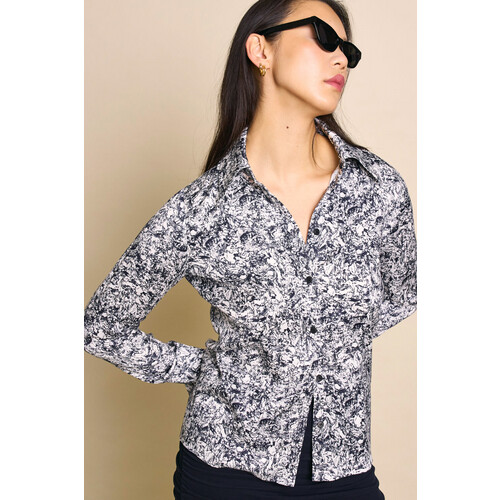 JAN 'N JUNE dames vegan Blouse Celia Nervous Print Zwart Tweedehands