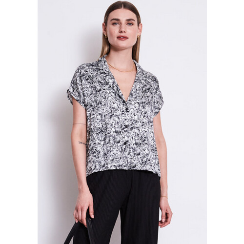 JAN 'N JUNE dames vegan Blouse Tierra Nervous Print Zwart Tweedehands